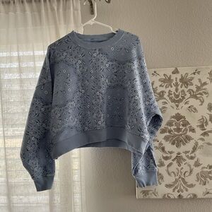 aerie Pale Blue Paisley Pullover Sweatshirt